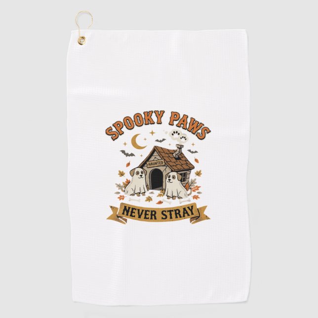 Halloween Dog Ghost Paws Golf Towel (Front)