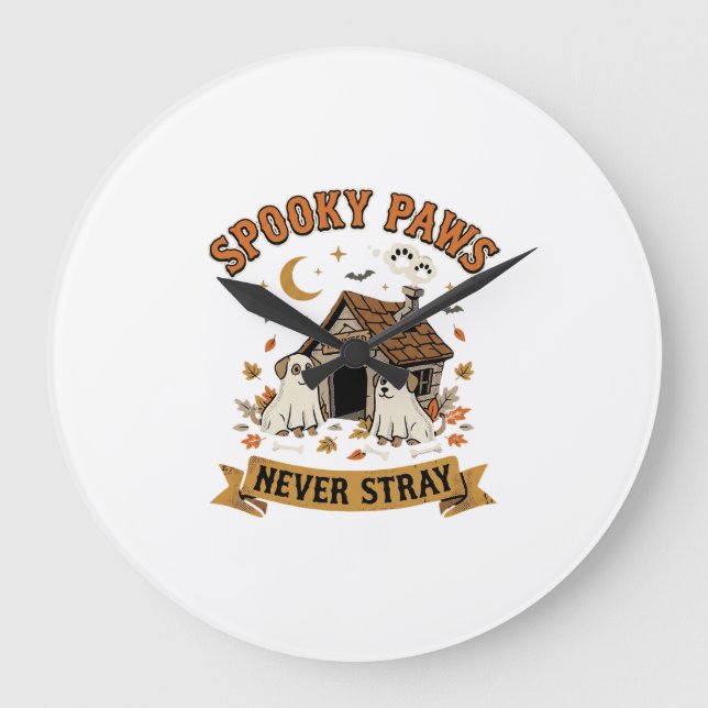 Halloween Dog Ghost Paws Large Clock (Front)