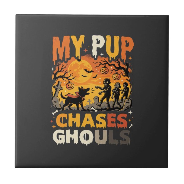 Halloween Dog Graveyard Patrol Ceramic Tile (Front)