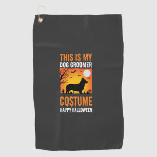 Halloween Dog Groomer Costume Silhouette Golf Towel