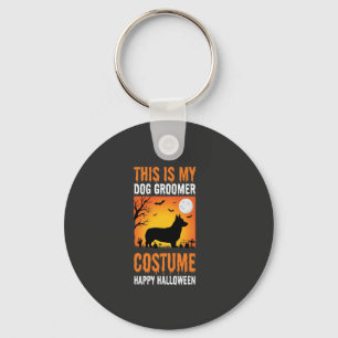 Halloween Dog Groomer Costume Silhouette Key Ring