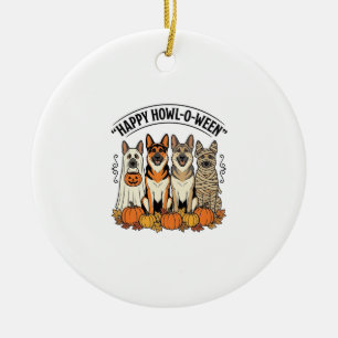 Halloween Dog Happy Howl-O-Ween Vintage German She Ceramic Ornament