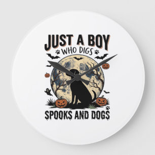Halloween Dog Lover Vintage Engraving Boy Shirt De Large Clock
