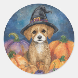 Halloween Dog Lover Witch Pumpkin Classic Round Sticker