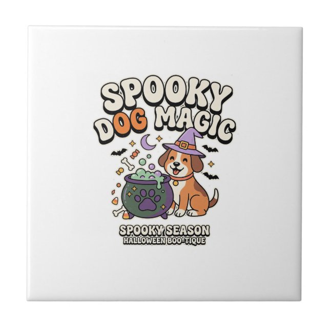 Halloween Dog Magic Vibes Ceramic Tile (Front)