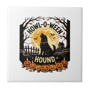 Halloween Dog Moon Howl (2) Ceramic Tile