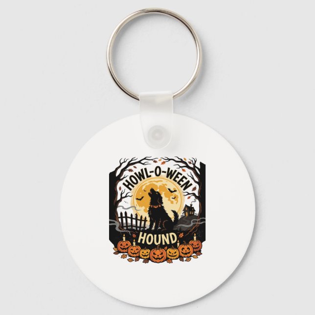 Halloween Dog Moon Howl (2) Key Ring (Front)