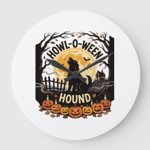 Halloween Dog Moon Howl (2) Large Clock