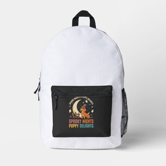 Halloween Dog Mum Moonlight Mischief Printed Backpack (Front)