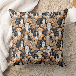 Halloween Dog Party - Cute Dog Breeds with Pumpkin Cushion