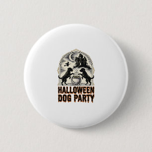 Halloween Dog Party Vintage Witch Cauldron Design_ 6 Cm Round Badge