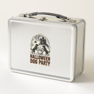 Halloween Dog Party Vintage Witch Cauldron Design_ Metal Lunch Box