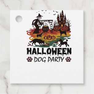 Halloween Dog Party Witch Dogs Pumpkins Castle_1 Favour Tags