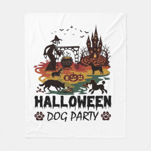 Halloween Dog Party Witch Dogs Pumpkins Castle_1 Fleece Blanket