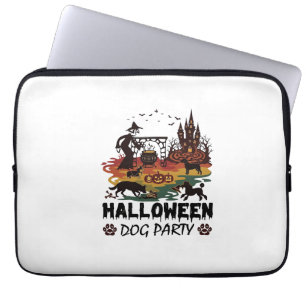 Halloween Dog Party Witch Dogs Pumpkins Castle_1 Laptop Sleeve