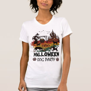 Halloween Dog Party Witch Dogs Pumpkins Castle_1 T-Shirt