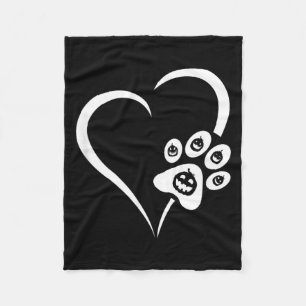 Halloween Dog Paw Heart - Pumpkin Halloween Dog Fleece Blanket