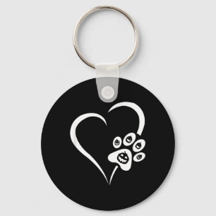 Halloween Dog Paw Heart - Pumpkin Halloween Dog Key Ring