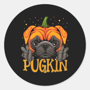Halloween Dog Pugkin Funny Dog Pumpkin Thanksgivin Classic Round Sticker