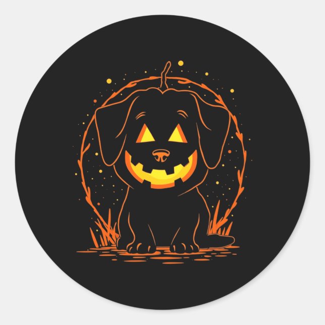 Halloween Dog Pumpkin Long Sleeve Classic Round Sticker (Front)