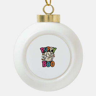 Halloween Dog Puppy Boo Ceramic Ball Christmas Ornament