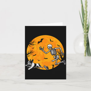Halloween Dog Skeleton Chasing Dog Halloween Card