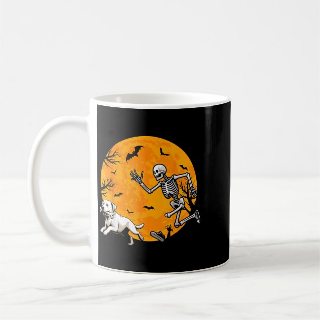 Halloween Dog Skeleton Chasing Dog Halloween Coffee Mug (Left)