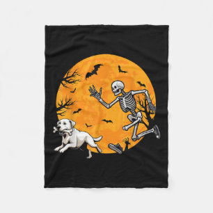 Halloween Dog Skeleton Chasing Dog Halloween Labra Fleece Blanket