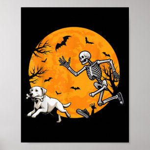 Halloween Dog Skeleton Chasing Dog Halloween Labra Poster