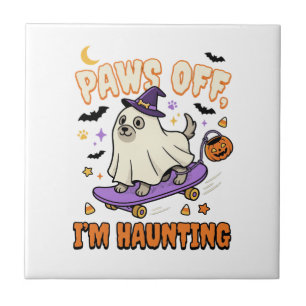 Halloween Dog Spooky Skate Ride Ceramic Tile