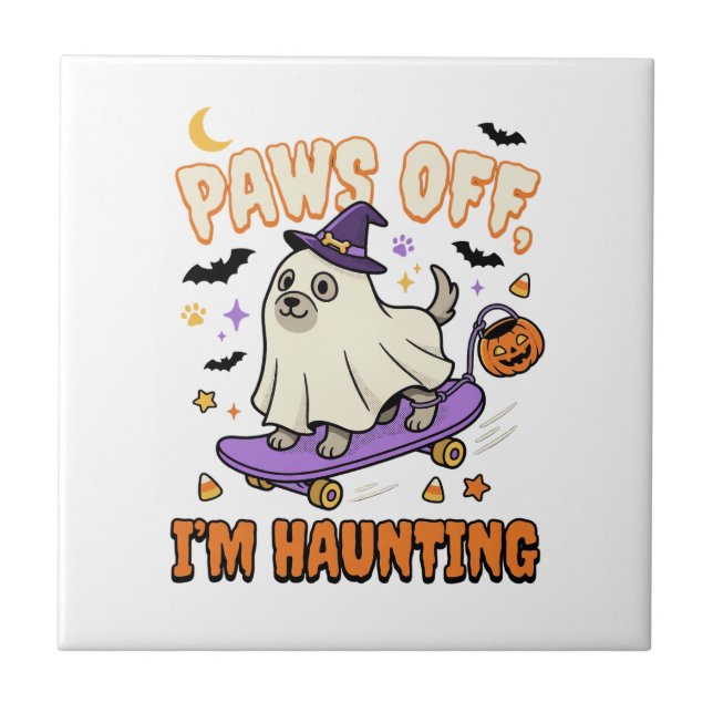 Halloween Dog Spooky Skate Ride Ceramic Tile (Front)