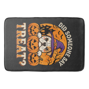 Halloween Dog Treat Bulldog Pumpkin Design Bath Mat