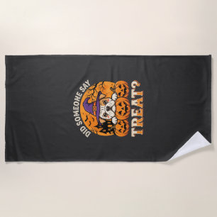 Halloween Dog Treat Bulldog Pumpkin Design Beach Towel