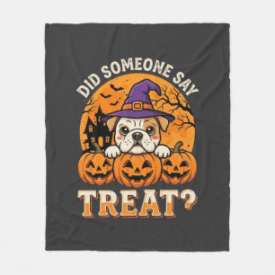 Halloween Dog Treat Bulldog Pumpkin Design Fleece Blanket