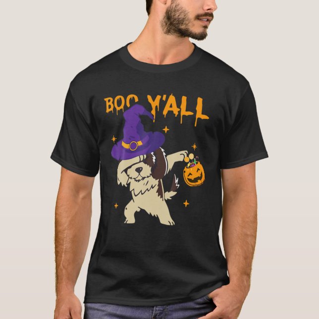 Halloween Dog Witch Hat Dabbing Pumpkins Animals L T-Shirt (Front)