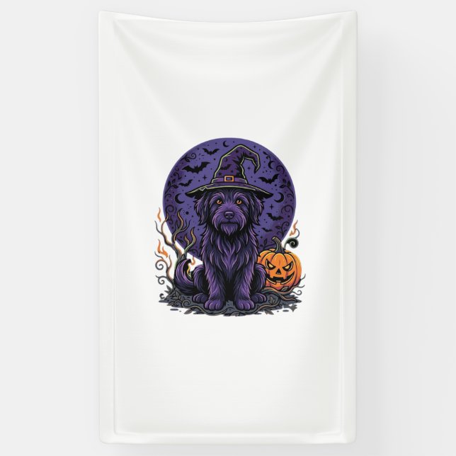 Halloween Dog Witch Pumpkin Vector Art Banner (Vertical)