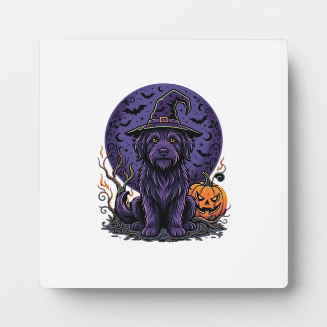 Halloween Dog Witch Pumpkin Vector Art Plaque (Front)