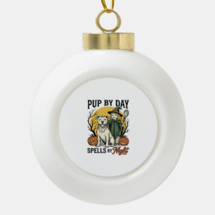 Halloween Dog Witch Shirt Vintage Engraving Pet Te Ceramic Ball Christmas Ornament