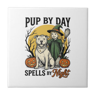 Halloween Dog Witch Shirt Vintage Engraving Pet Te Ceramic Tile