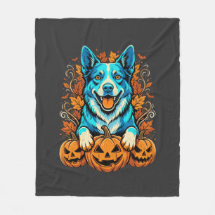 Halloween Dog With Jack O Lantern Pumpkins_1 Fleece Blanket