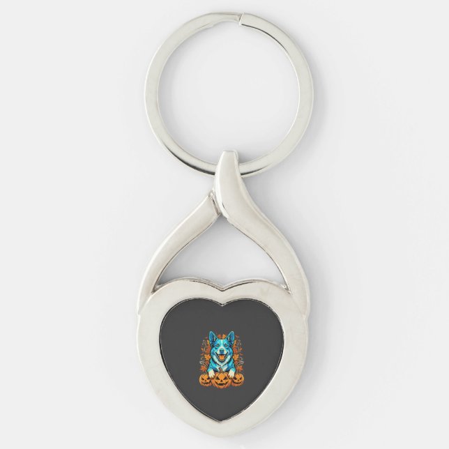 Halloween Dog With Jack O Lantern Pumpkins_1 Key Ring (Front)