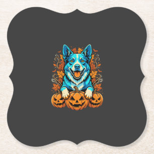 Halloween Dog With Jack O Lantern Pumpkins_1 Paper Coaster
