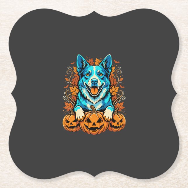 Halloween Dog With Jack O Lantern Pumpkins_1 Paper Coaster (Front)