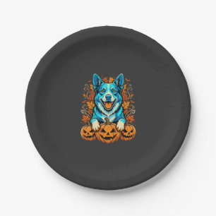 Halloween Dog With Jack O Lantern Pumpkins_1 Paper Plate
