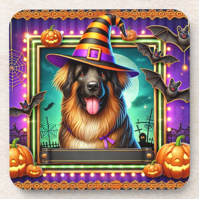 Halloween Dog With Witch Hat Coaster (Front)