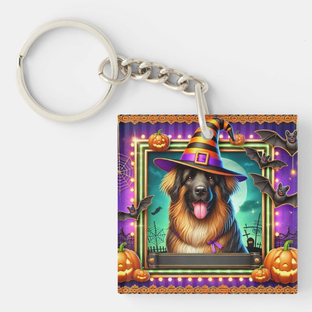 Halloween Dog With Witch Hat Key Ring (Front)