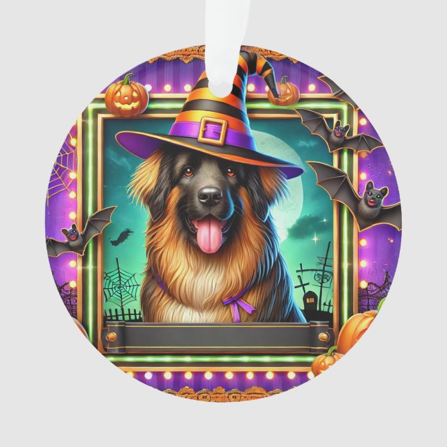Halloween Dog With Witch Hat Ornament (Front)