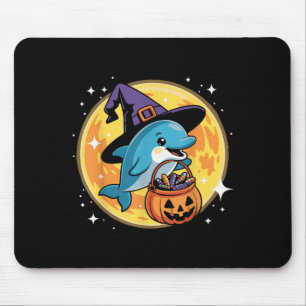 Halloween Dolphin Witch Hat Pumpkin Ocean Spooky C Mouse Pad