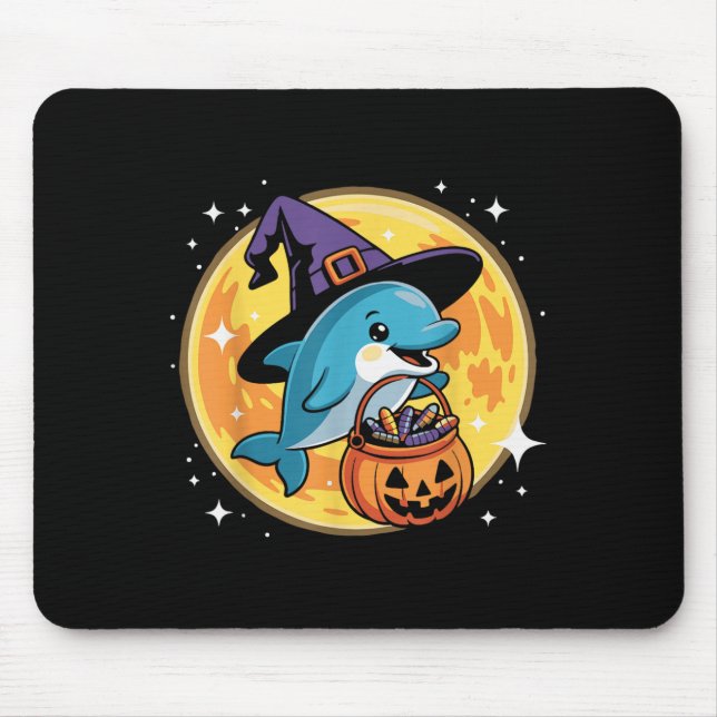 Halloween Dolphin Witch Hat Pumpkin Ocean Spooky C Mouse Pad (Front)