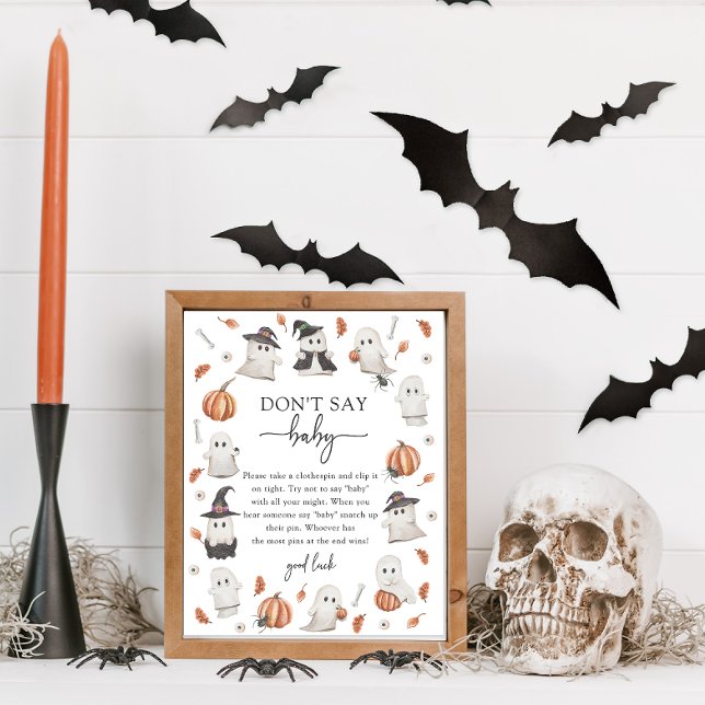 Halloween Don't Say Baby Poster (Halloween Don't Say Baby Sign A Little Boo Is Almost Due Ghost Pumpkin Baby Shower)